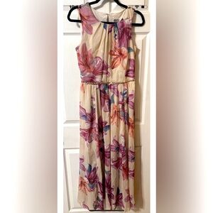 Alexa B. Nites women’s 10 Pink Floral Maxi Dress Sleeveless Rhinestone Waist